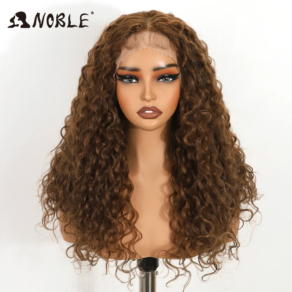 Noble Synthetic Lace Front Wig 22 Inch Curly Lace Part Water Wavy Mixed Brown Lace Wig For Women Lace Front Wigs For Women Wig