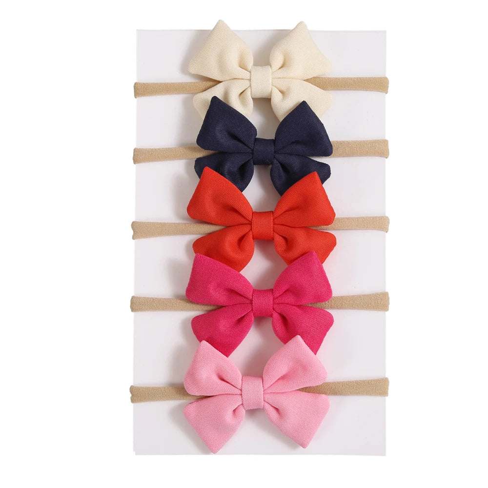 5Pcs/Lot Baby Headband for Baby Girls Soft Nylon Elastic Solid Color Hairband Print Hair Bow Kids Headwear Baby Hair Accessories