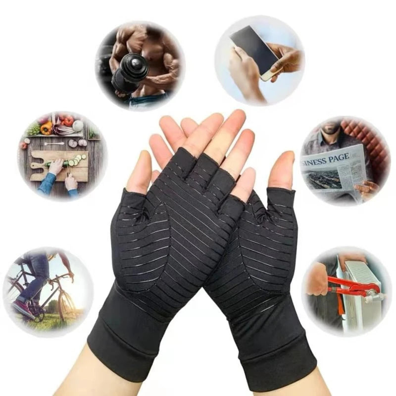 Copper Compression Arthritis Gloves Protect Hand Wrist Support Non-Slip Unisex Mitten Finger Joint Outdoor Effective Pain Relief