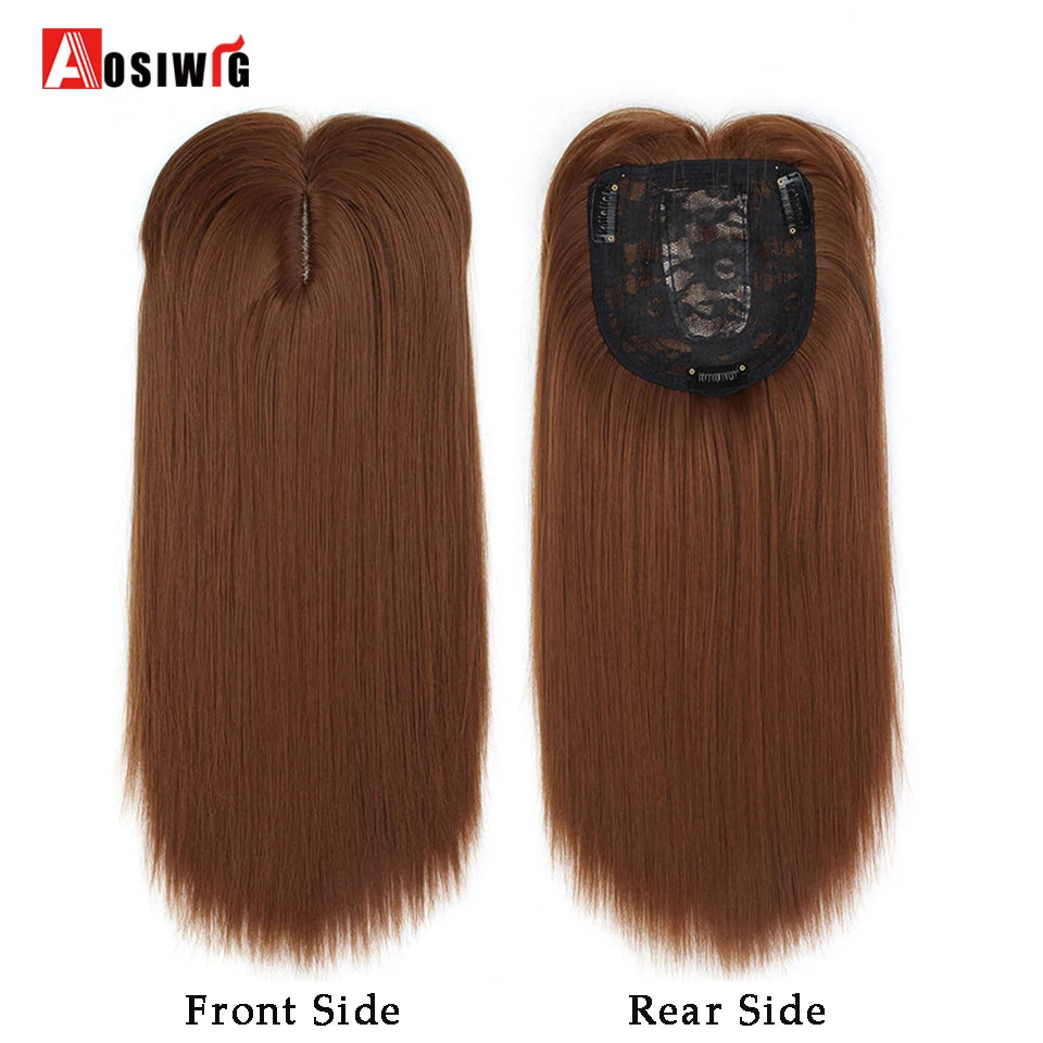 AOSIWIG Synthetic Long Straight Topper Closures Hairpiece Clip In Hair Extensions Cover White Hair Women Natural Fake Hairpiece