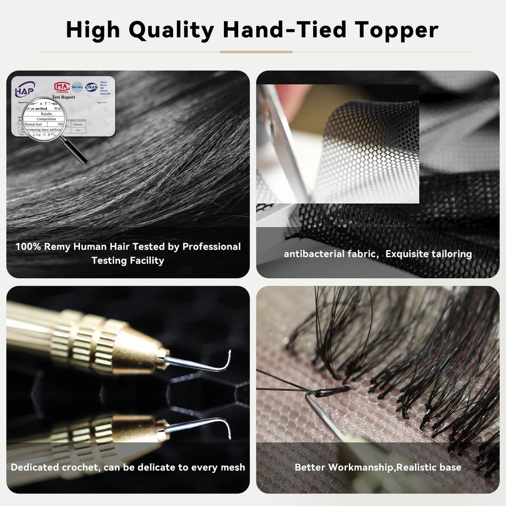 100% Remy Human Hair Toppers Ombre Light Brown Blonde Middle Part Human Hair Pieces for Women with Thinning Hair Clip in Toppers