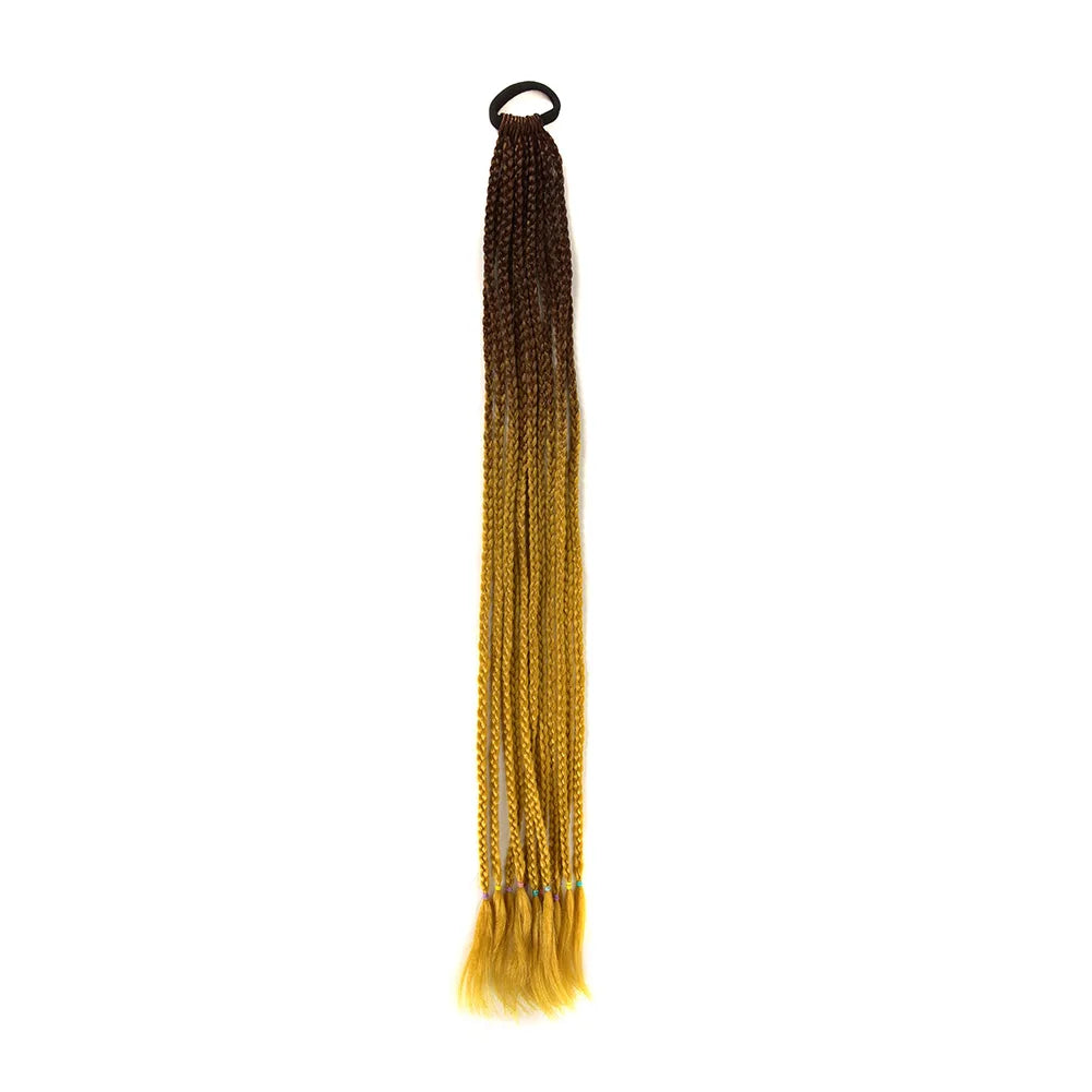 24inch Rubber Band Crochet Mixed Box Braids Plaited Ponytail Synthetic Gradient Dirty Braided Ponytail Hair Extensions for Kids