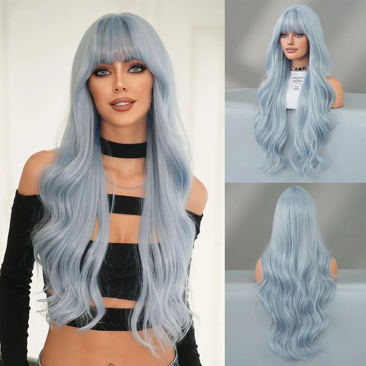 7JHH WIGS Synthetic Loose Wave Brown Wig with Dark Roots High Density Body Wavy Hair Wigs for Women Party Halloween Costume Wigs