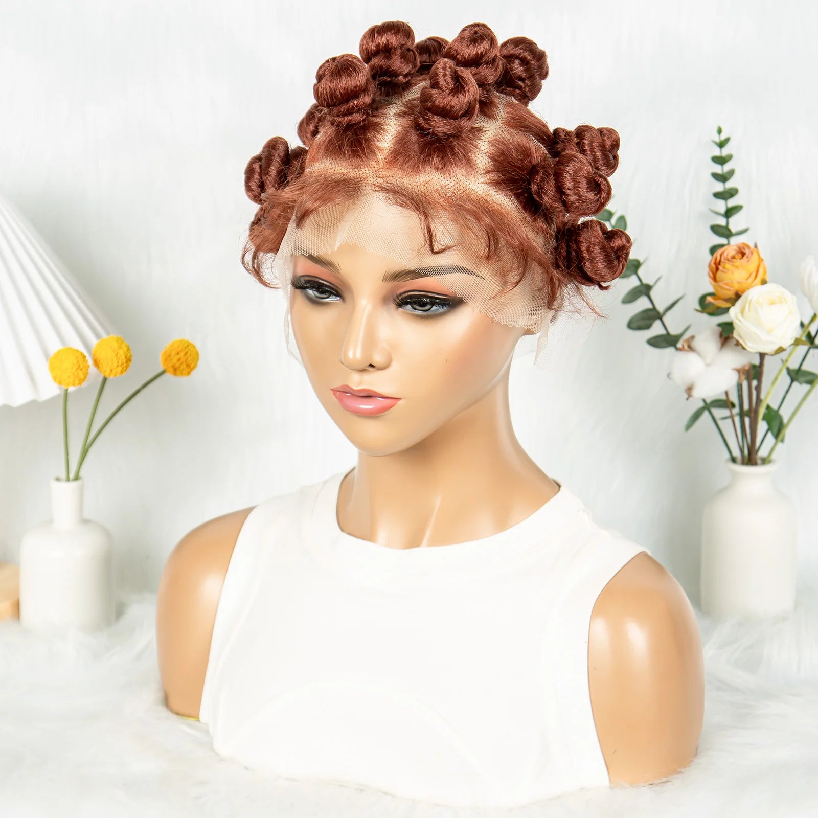 Full Lace Handmade Bantu Braided Wigs Synthetic Lace Frontal Short Cute Bantu Braided Lace Wig With Baby Hair for Black Women