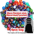 28pcs Polyhedral DND Dice Set - Black Drawstring Pouch with Color-Coded Faces, RPG/D&D Tabletop Game Accessories  ZSY