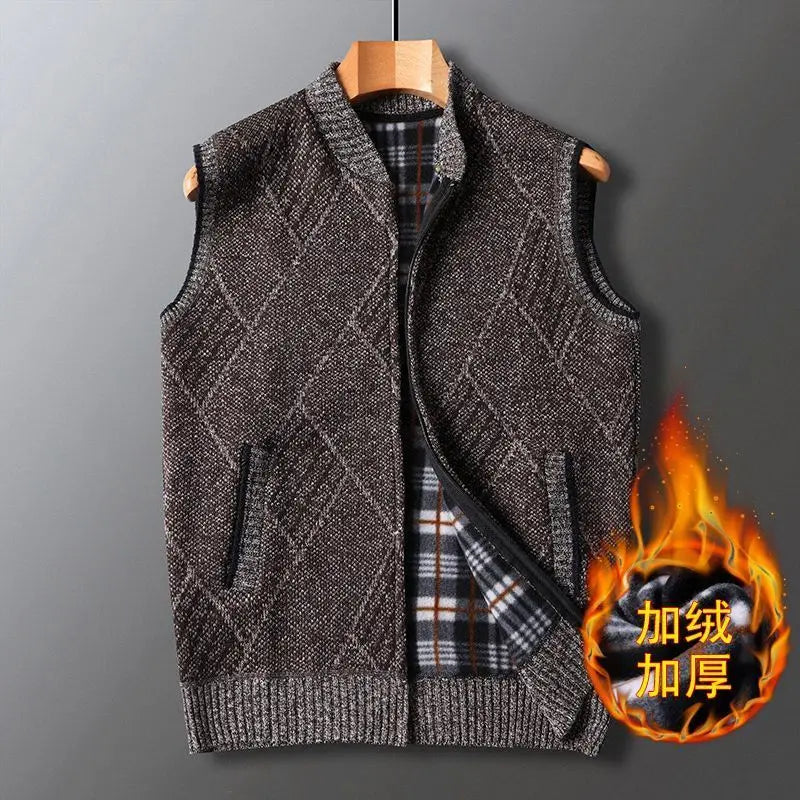 Winter Plus Velvet Thick Wool Vest Thick Knitted Cardigan Chopped Shoulder Vest