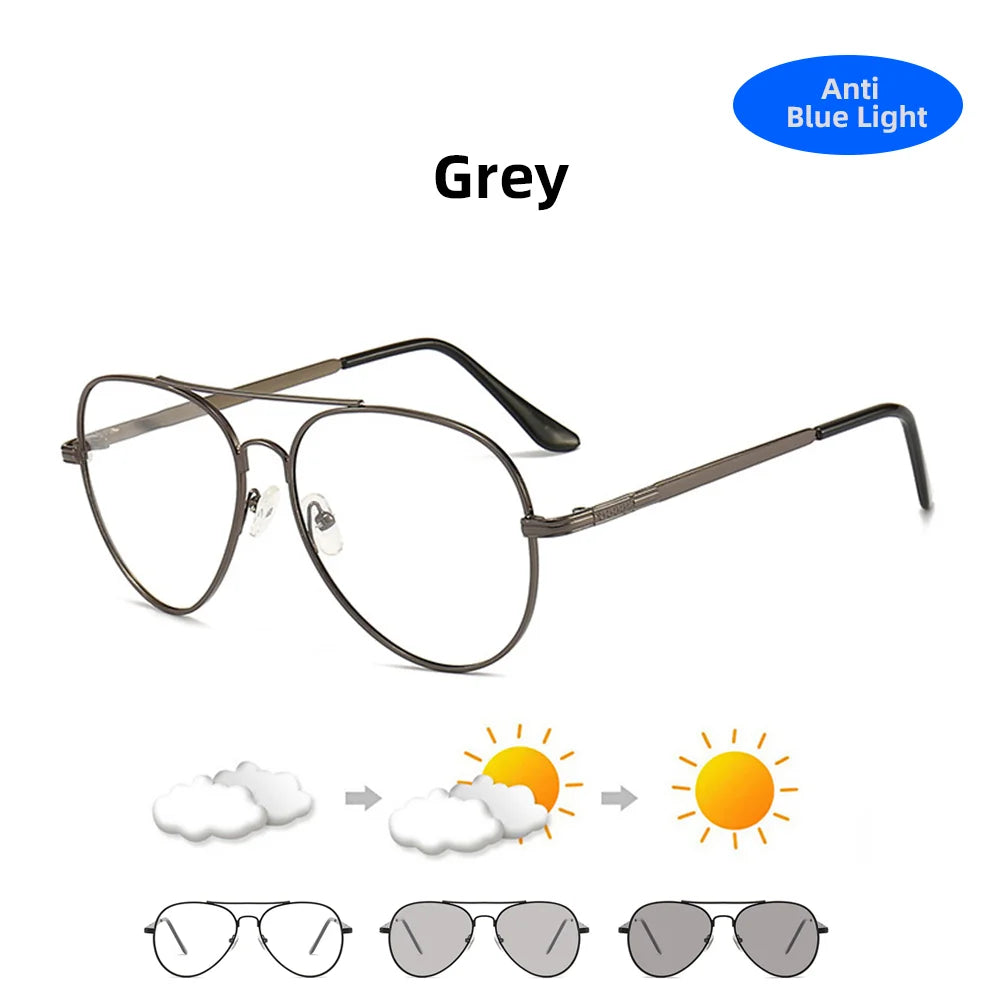 VIVIBEE Pilot Anti Blue Light Blocking Glasses Men Photochromic Computer Aviation Eyeglasses UV400 Bluelight Women Eyewear