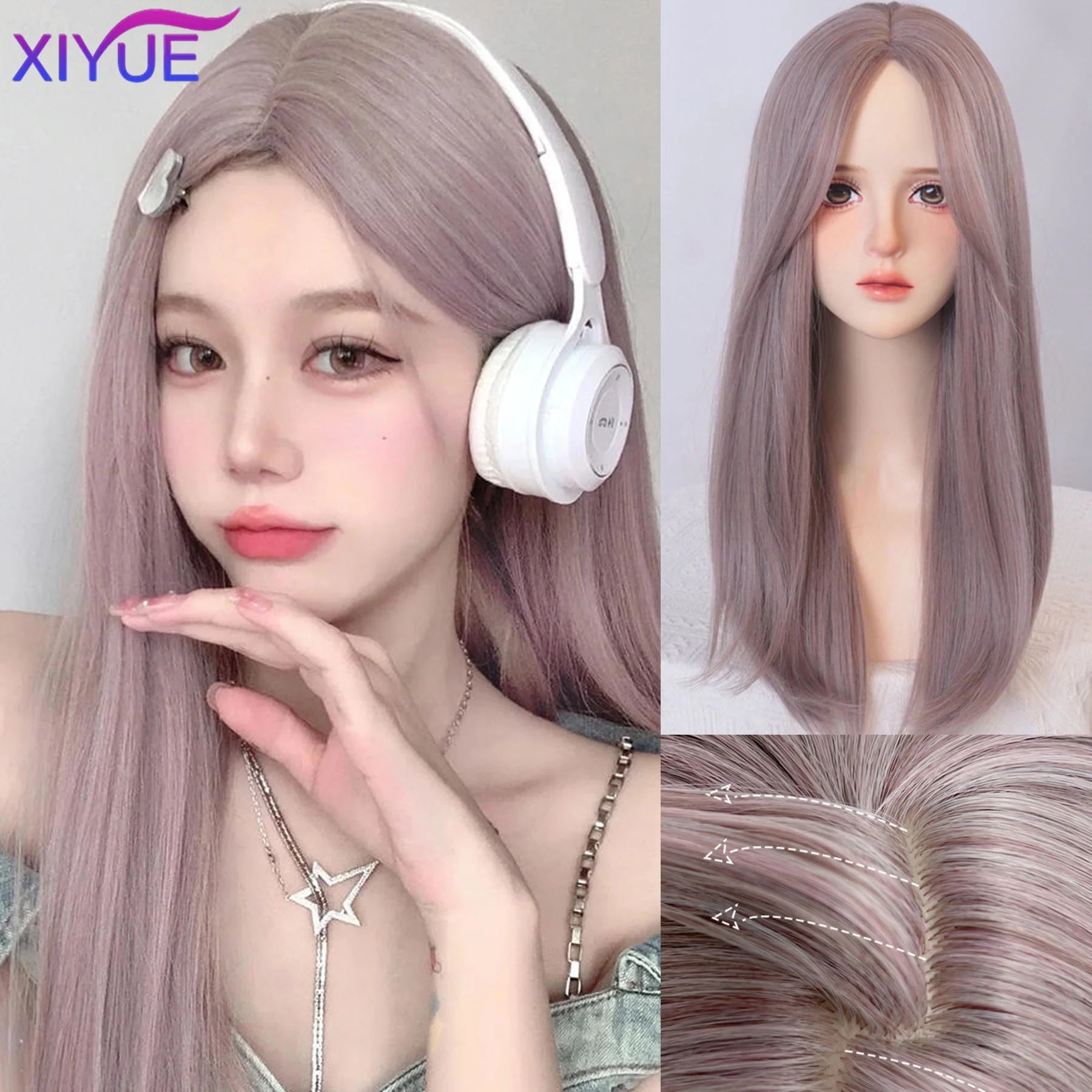 XIYUE Synthetic Lolita Long Anime Curly Wigs Hair Black Pick Blue Cosplay Wig Heat-Resisting Fiber Hair Wigs For Women