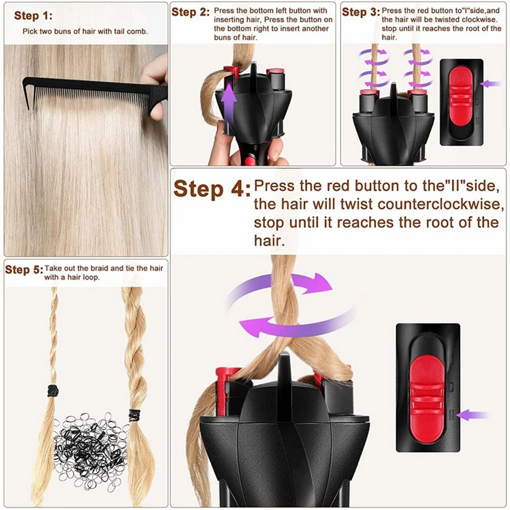 ABPO Automatic Hair Braider USB Electric Hair Twister DIY Styling Tool for Hairstyles French Dreadlock Braid Maker for Girl