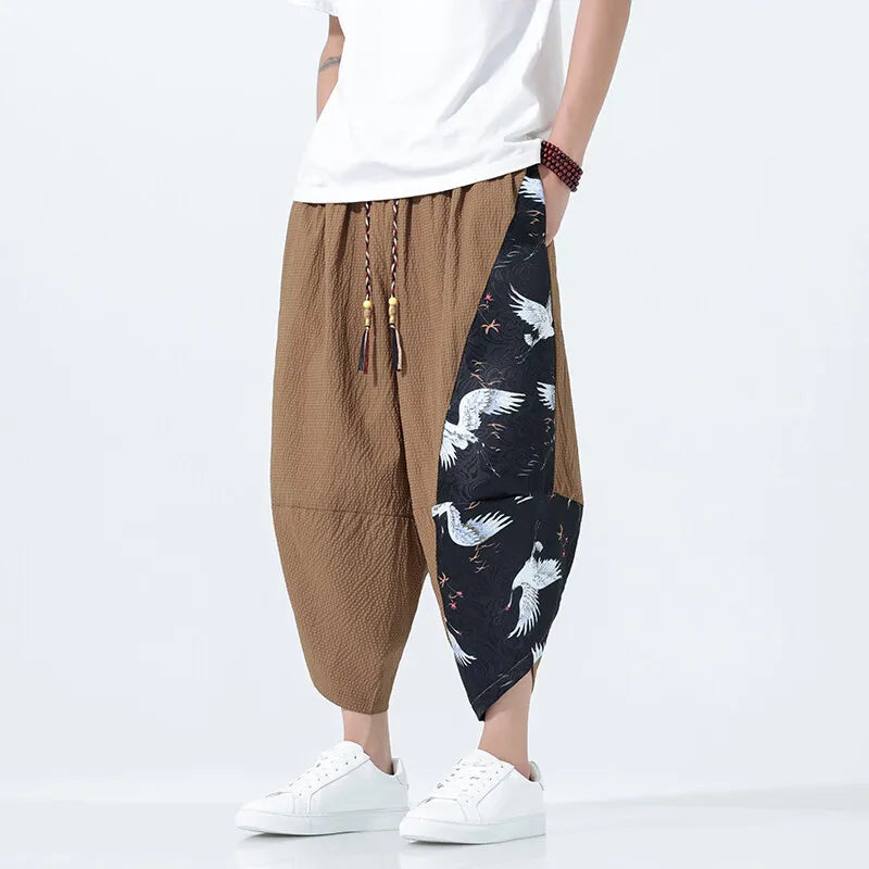 Summer Shorts Men Japanese Style Retro Comfortable Breathable Beach Pants Men Elastic Waistband Thin Loose Harun Casual Trousers