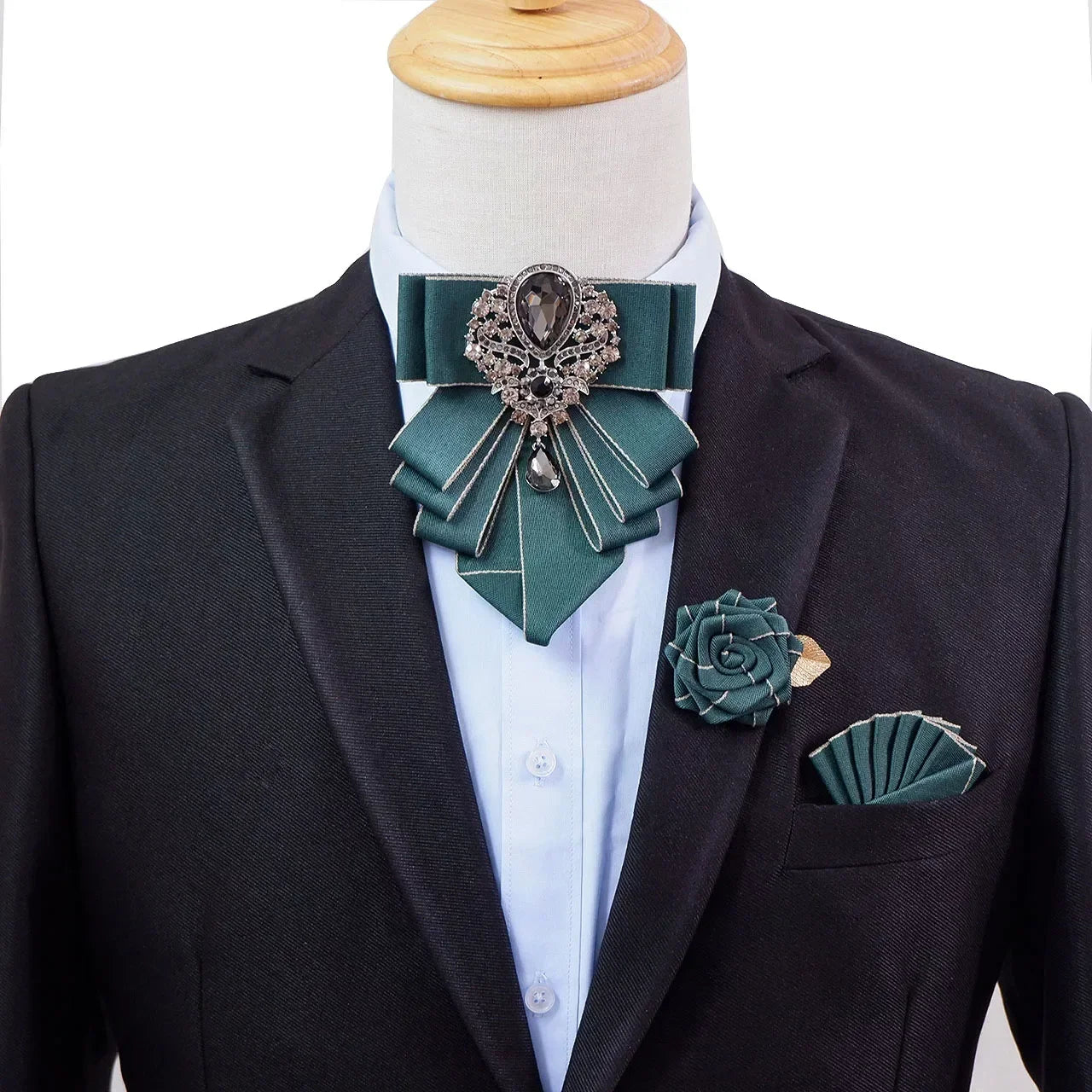 Vintage British Banquet Suit Shirt Collar Flowers Luxury French Men's Jewelry Bow Chest Clip 3-piece Set Wedding Bows Brooch Set