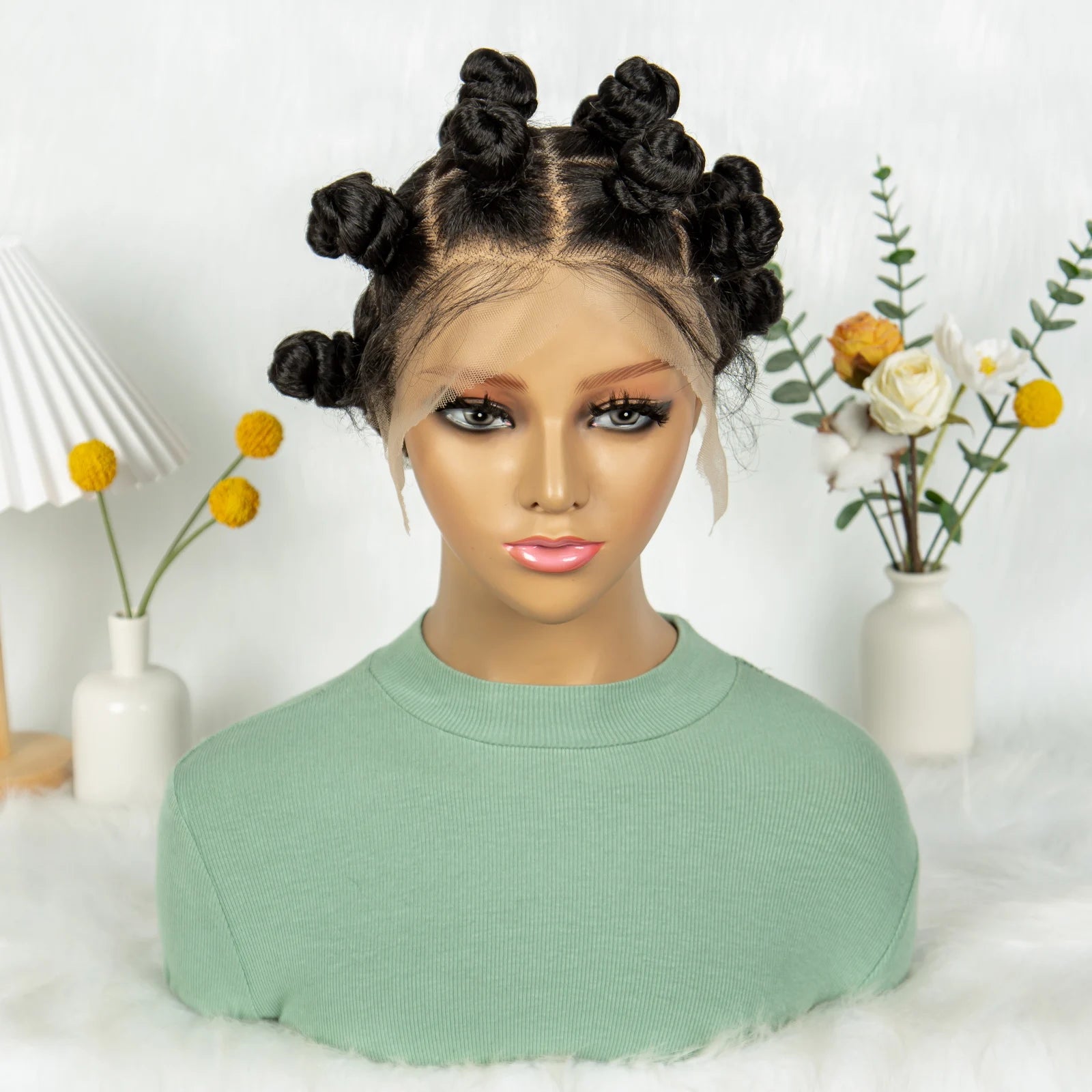 Full Lace Handmade Bantu Braided Wigs Synthetic Lace Frontal Short Cute Bantu Braided Lace Wig With Baby Hair for Black Women