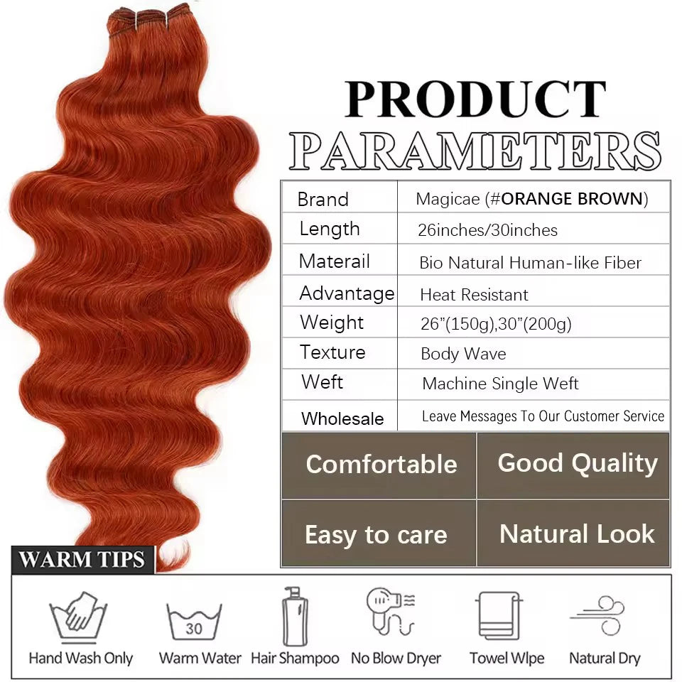 30Inches 200grams Orange Light Brown 12# M888# Body Wave Hair Weave Bundles Blond 27/613 White High Temperature Synthetic Hair