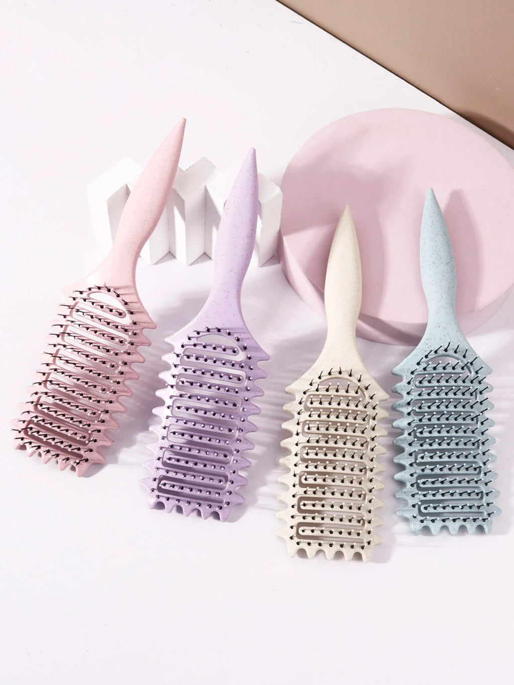 Curling styling brush - hollow massage comb, nylon mane, ABS plastic handle, comfortable grip Special for real hair wigs