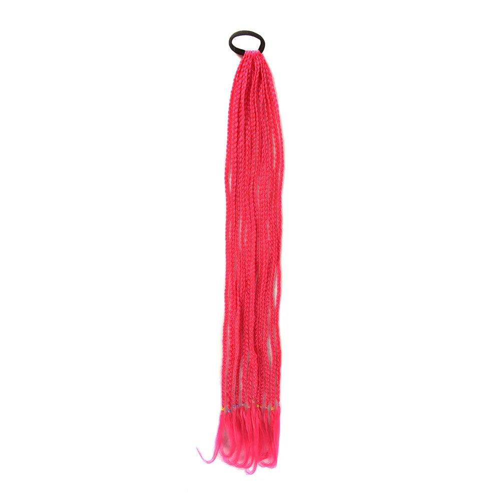 24inch Rubber Band Crochet Mixed Box Braids Plaited Ponytail Synthetic Gradient Dirty Braided Ponytail Hair Extensions for Kids