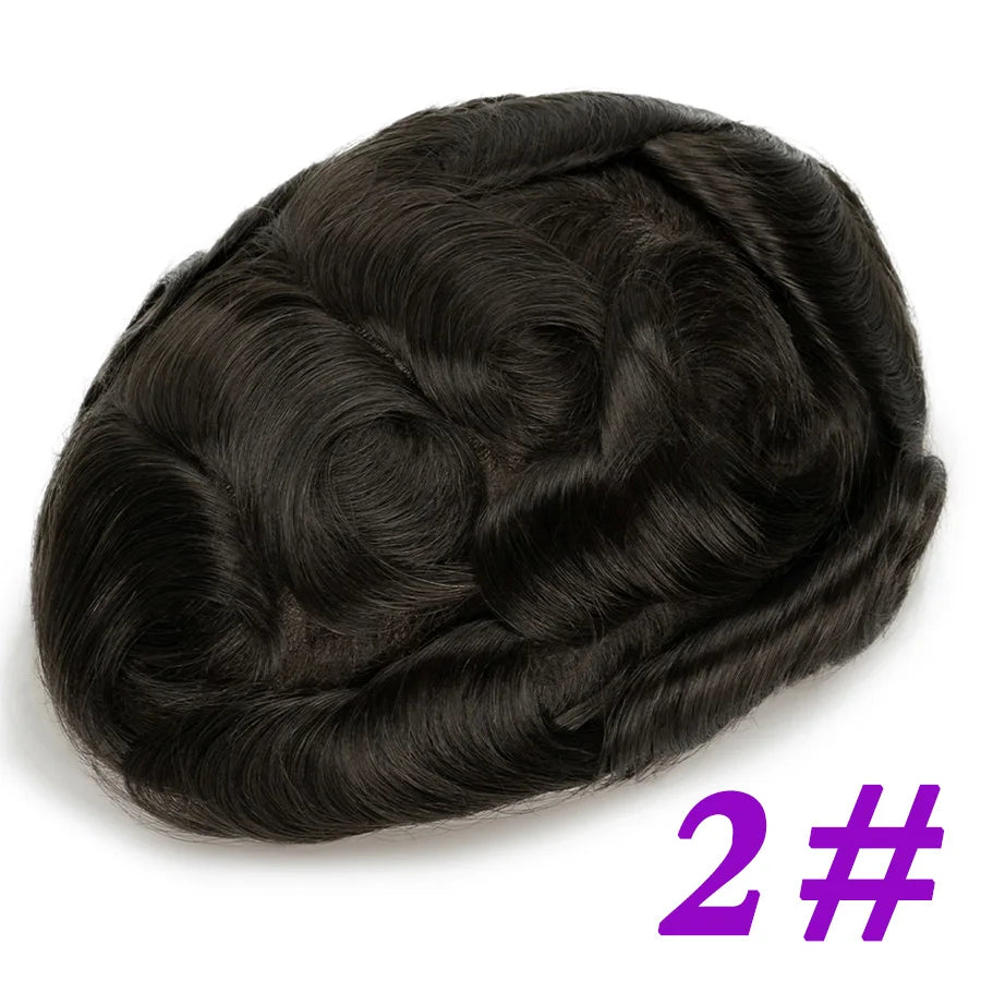 Men Toupees Real Hair Replacement Systems Thin Skin base Indian Human Remy Hair Toupee with Tapes Hairpiece Male Wig Touchcolor