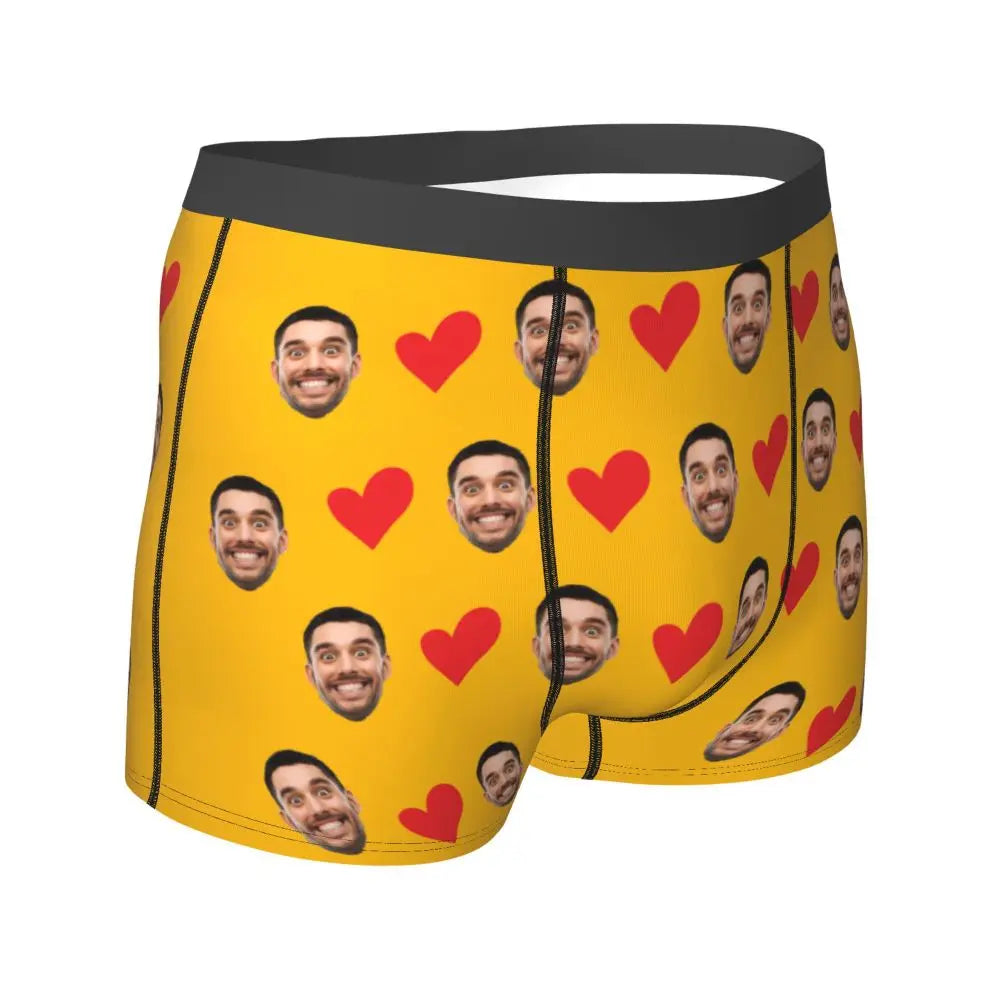 Personalized Face Photo Underwear - Custom Heart Boxer Briefs - Custom Men Briefs - Gift For Husband - Anniversary Gift for Dad