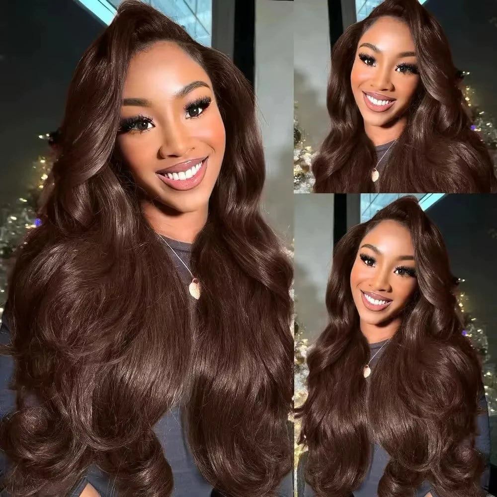 Chocolate Brown 13x6 Hd Lace Front Wig Transparent Body Wave Lace Frontal Wig Colored Pre PluckedBrazilian 100% Human Hair Wigs 