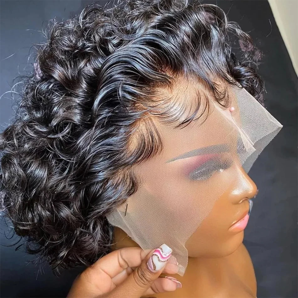 Short Pixie Cut Wigs Brazilian Human Hair Curly Wigs Cheap 13X1 Transparent Lace Wig Preplucked Hairline Wigs For Black Women