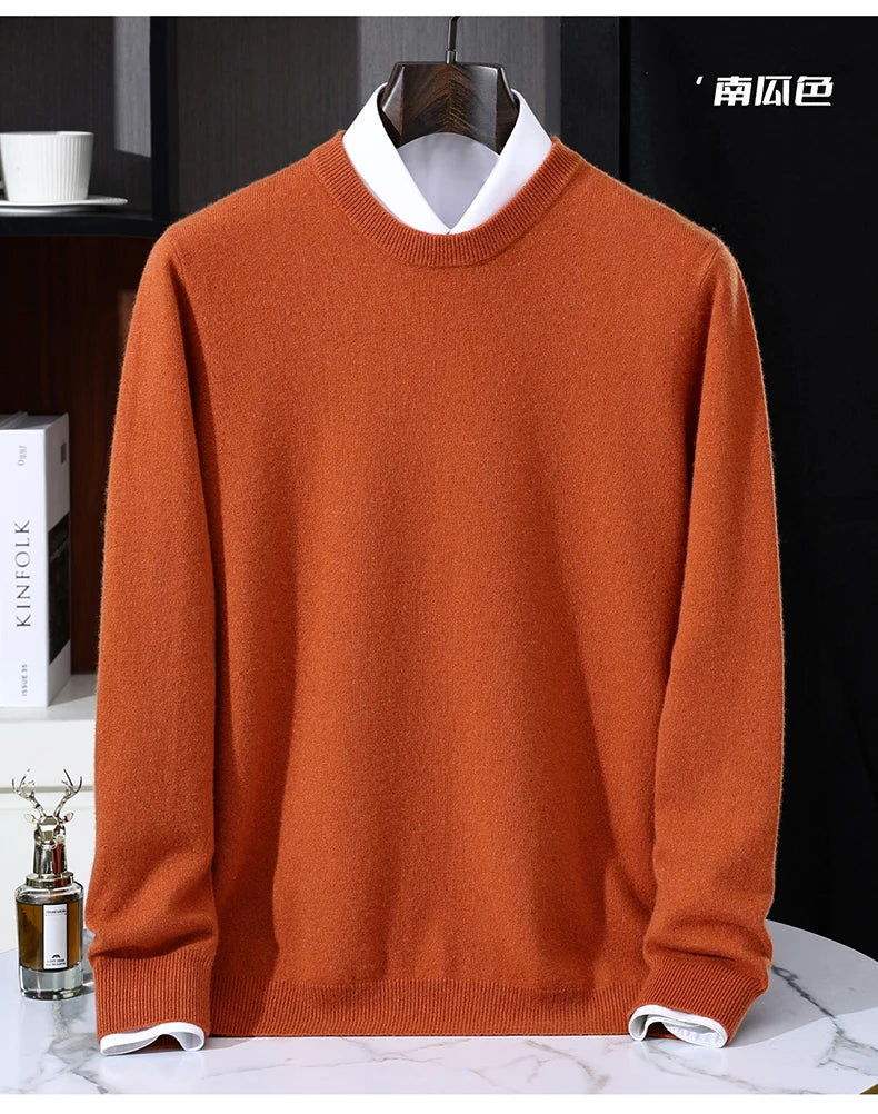 Autumn/Winter Men's 100% Pure Cashmere Pullover Business Casual Solid Knitted Sweater Loose Round Neck Tops Thick Warm Jumper