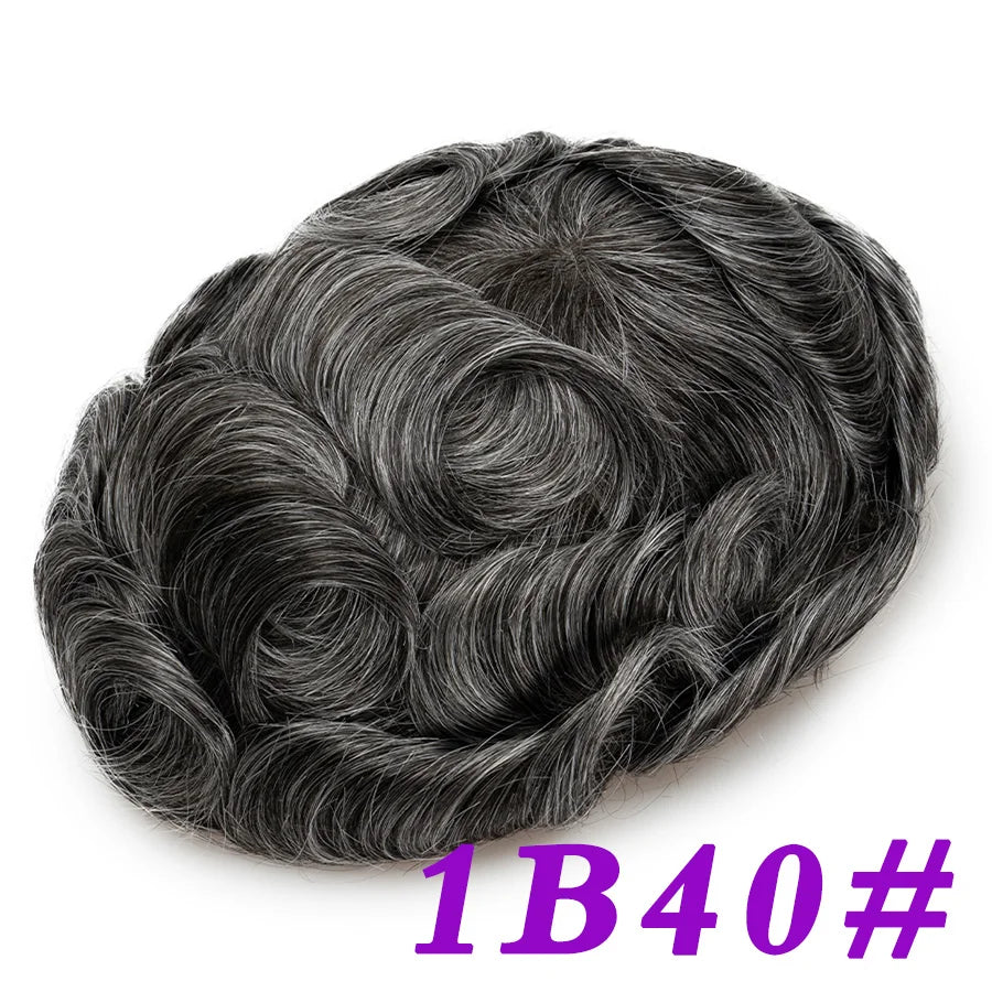 Men Toupees Real Hair Replacement Systems Thin Skin base Indian Human Remy Hair Toupee with Tapes Hairpiece Male Wig Touchcolor