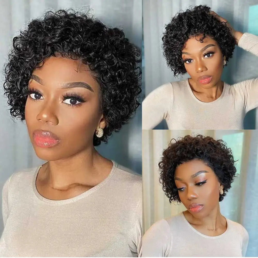 Curly Human Hair Wig Short Bob Pixie Cut Wig Human Hair For Women Brazilian Water Wave 13x1 Transparent Lace Wig