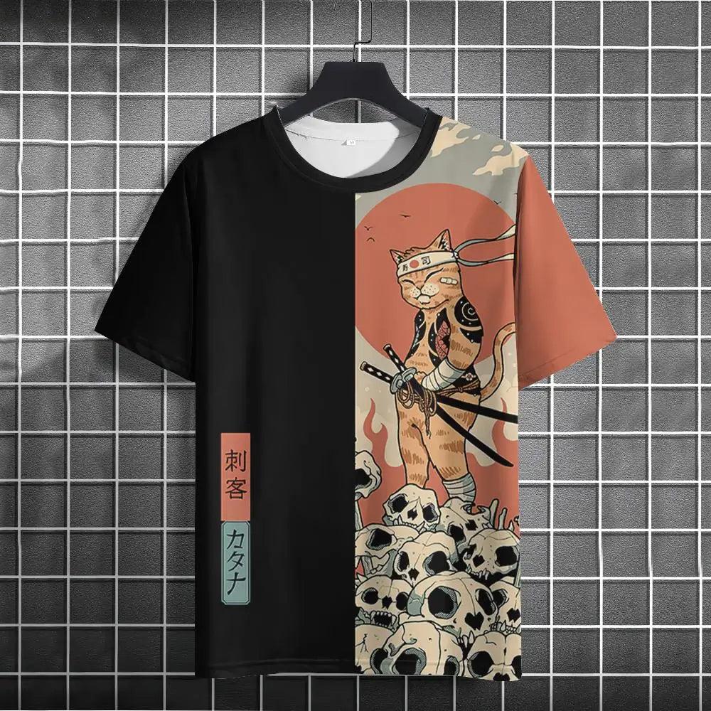 Unisex 2025 T Shirt Men Women Japanese Samurai Cat 3d Printed T Shirts For Casual Fashion Funny Shirt Top Tee Men Clothing