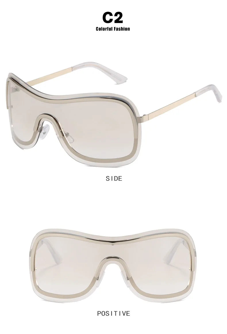 2023 New Metal Y2K Wrap Around Sunglasses Women Silver Mirror Sun Glasses One Piece Steam Punk Goggles Men Sun Shades Eyewear