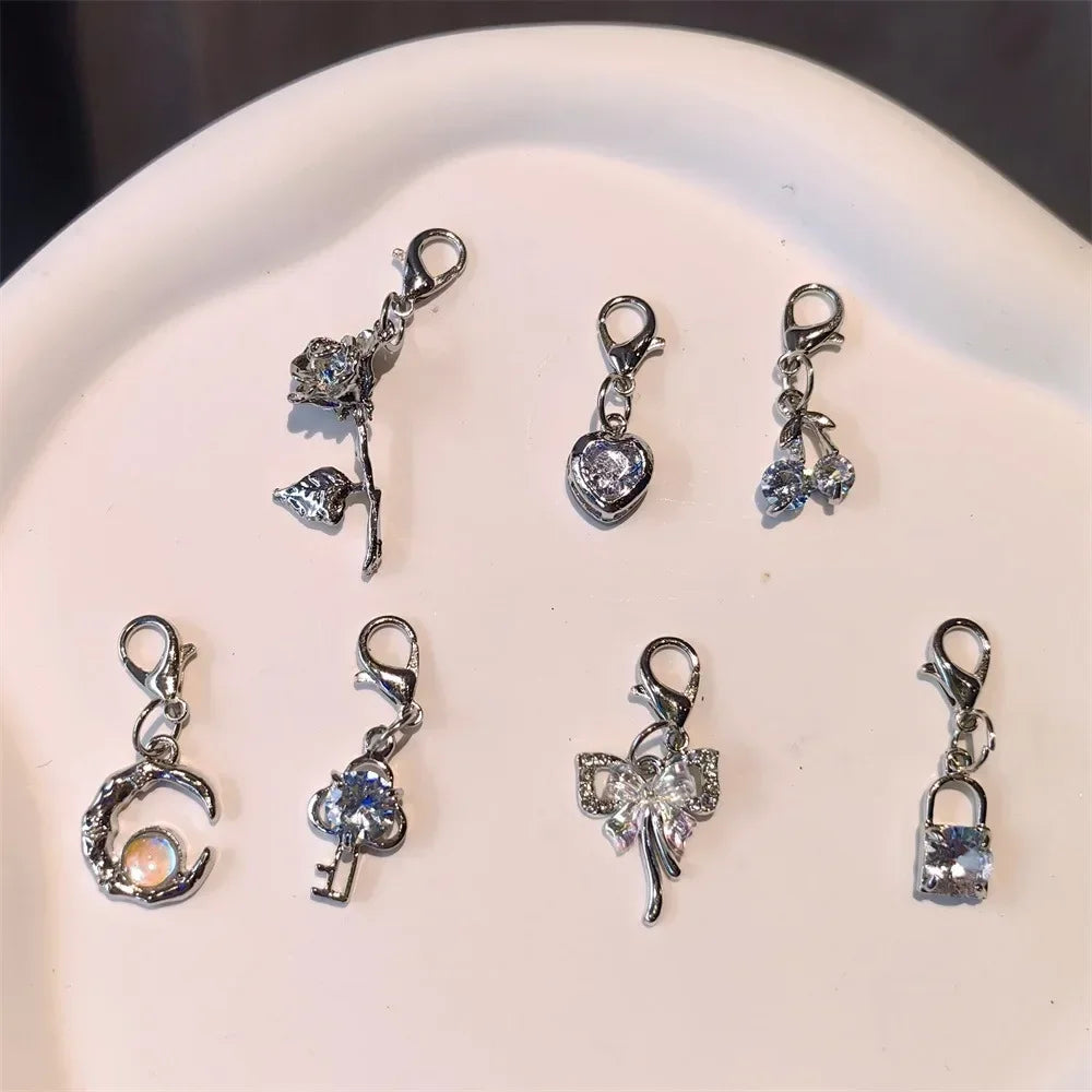 1PCS Fashion Silver Pearl Bow Pendant Gemstone Shoelaces Charms for Sneakers Shoe Decorations Buckle Girl Heart Shoe Charm