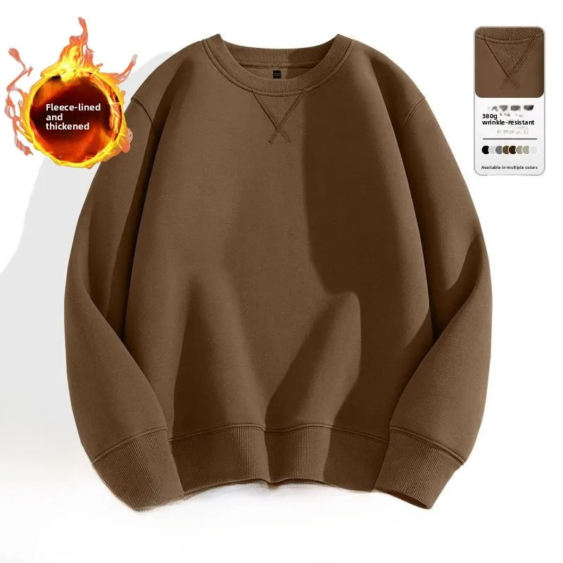 Loose Fit  Color Hoodl Sweatirt Long Sve round Ne Men's Autumn Winter Heavyweight Comfortable Antibacterial Ba...