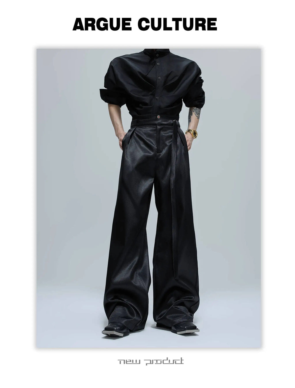 FEWQ Niche Design Men's Suit Sets Lapel Double Breatsed Silhouette Glossy Blazers Wide Leg Belt Chc Button Male Trousers 24K6098