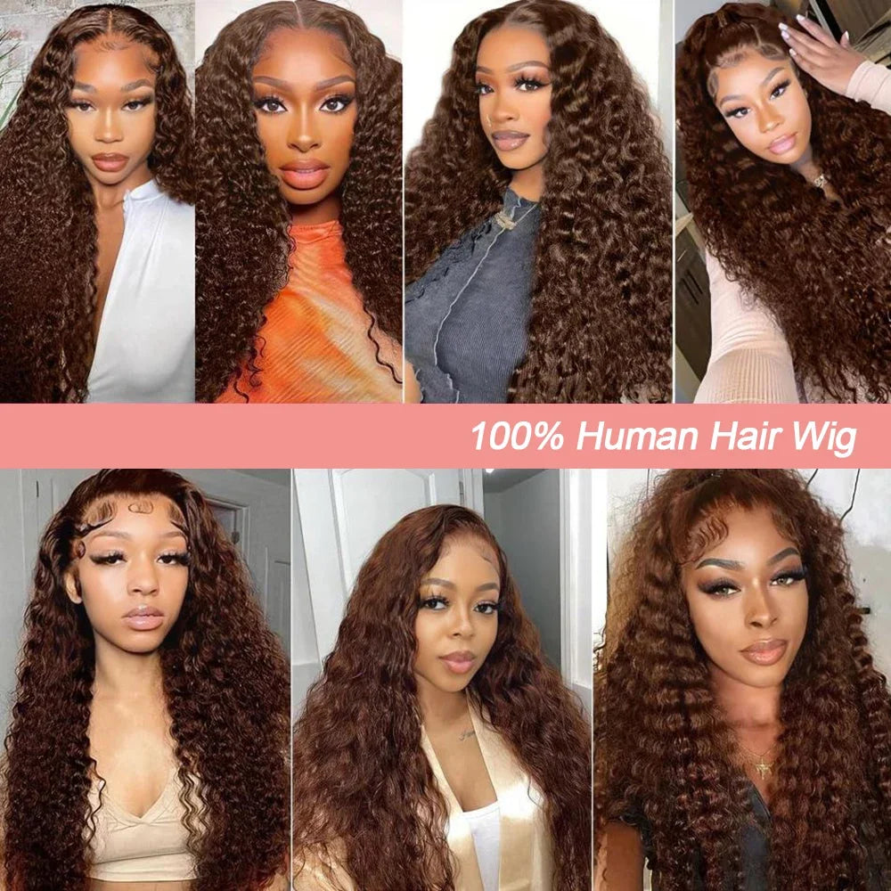 34 30 Inch Chocolate Brown Deep Wave Lace Front Wigs Human Hair #4 Colored 13x4 Hd Curly Lace Frontal Wigs Pre Plucked