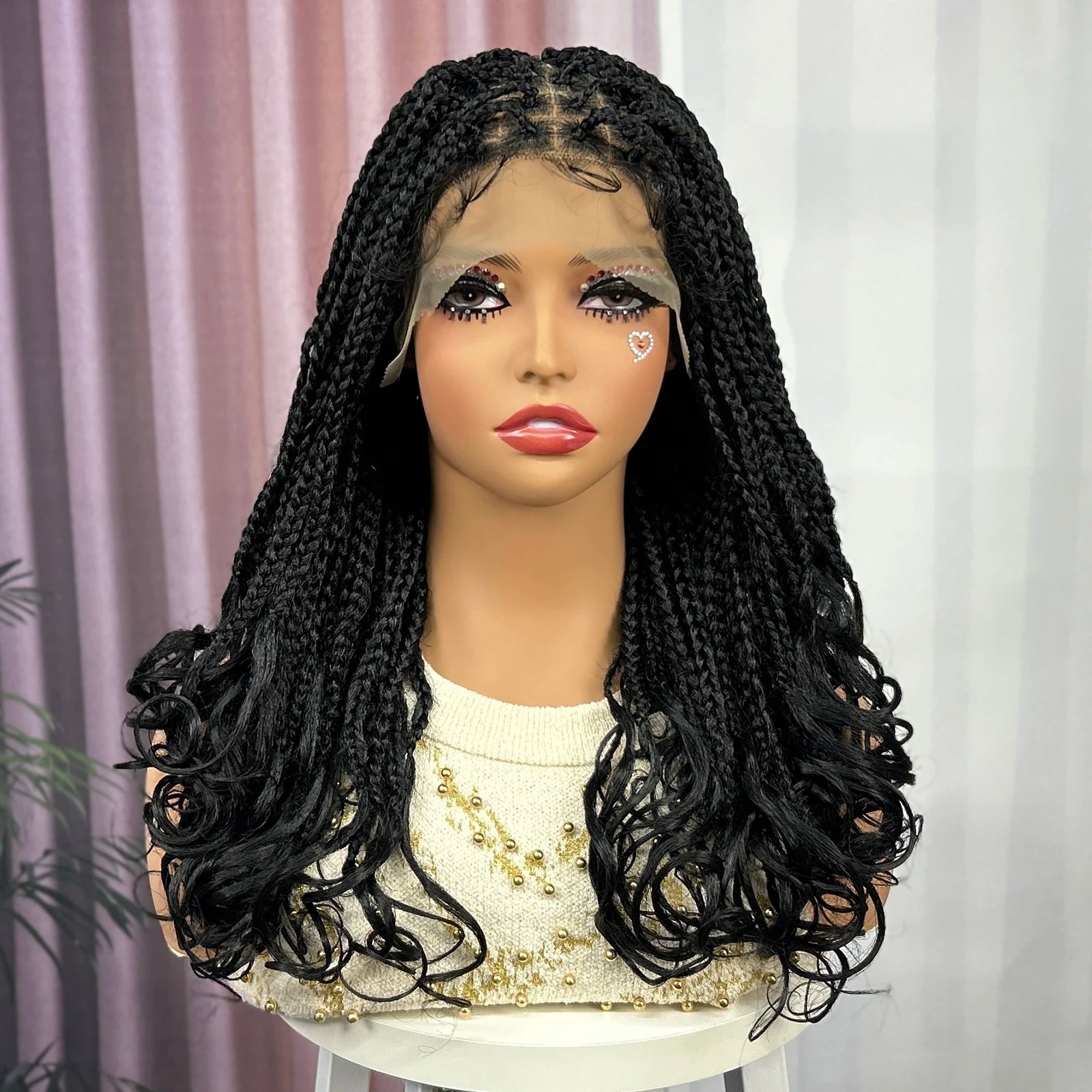 Ombre Synthetic Lace Front Square Knotless Box Braided Wig with Wavy Ends Lace Frontal Braids Wig with Baby Hair for Black Women