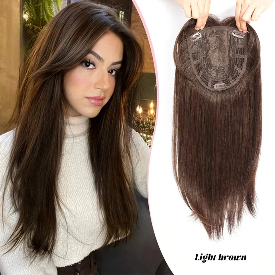 Synthetic Topper Clip In Hair Extensions with Bangs for Women Increase The Amount Of Hair On The Top Of The Head Cover The White