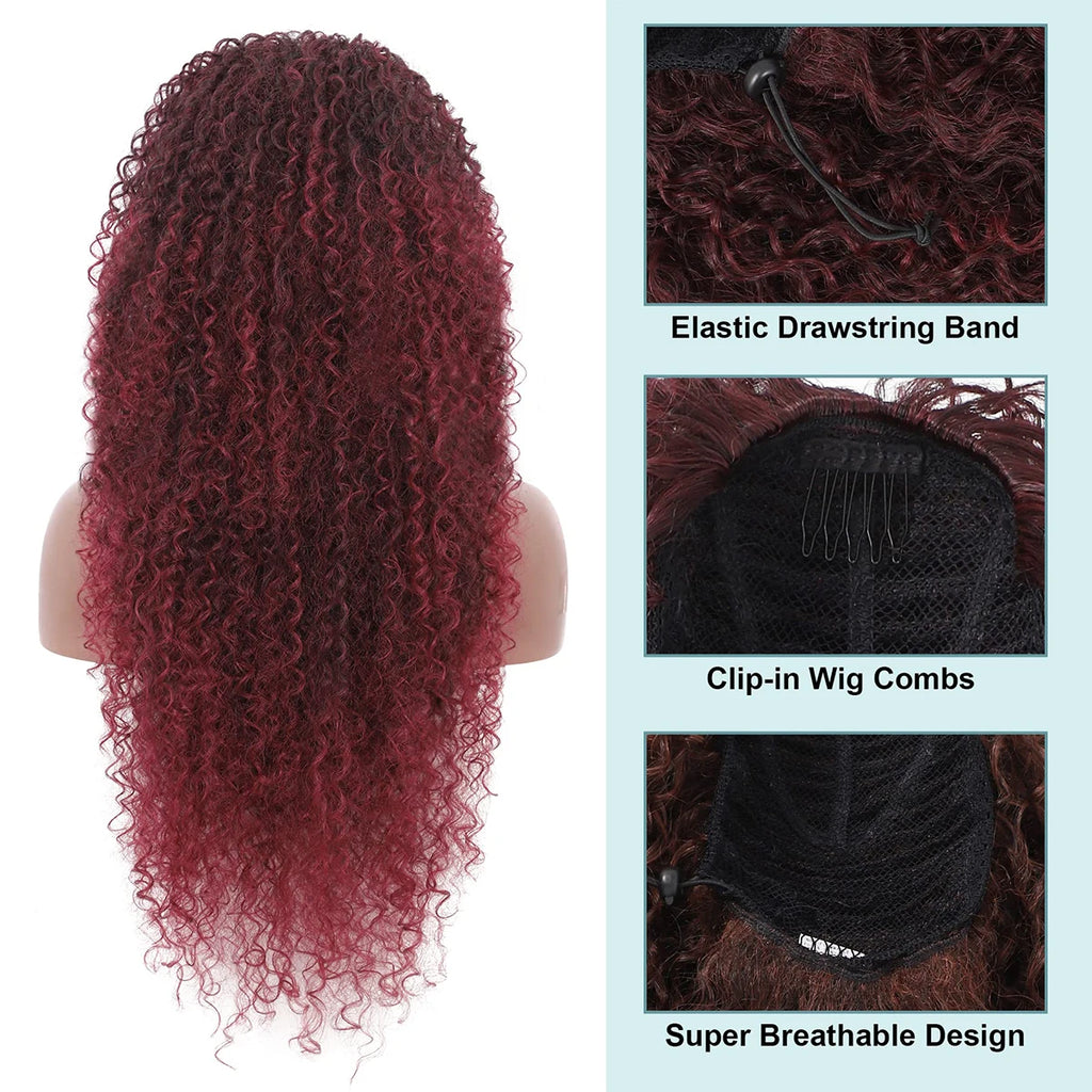 DUTRIEUX Drawstring Ponytail Deep Curly  Synthetic Clip Ponytail Extension Protective Afro Kinky Curly Hair Pieces for Women