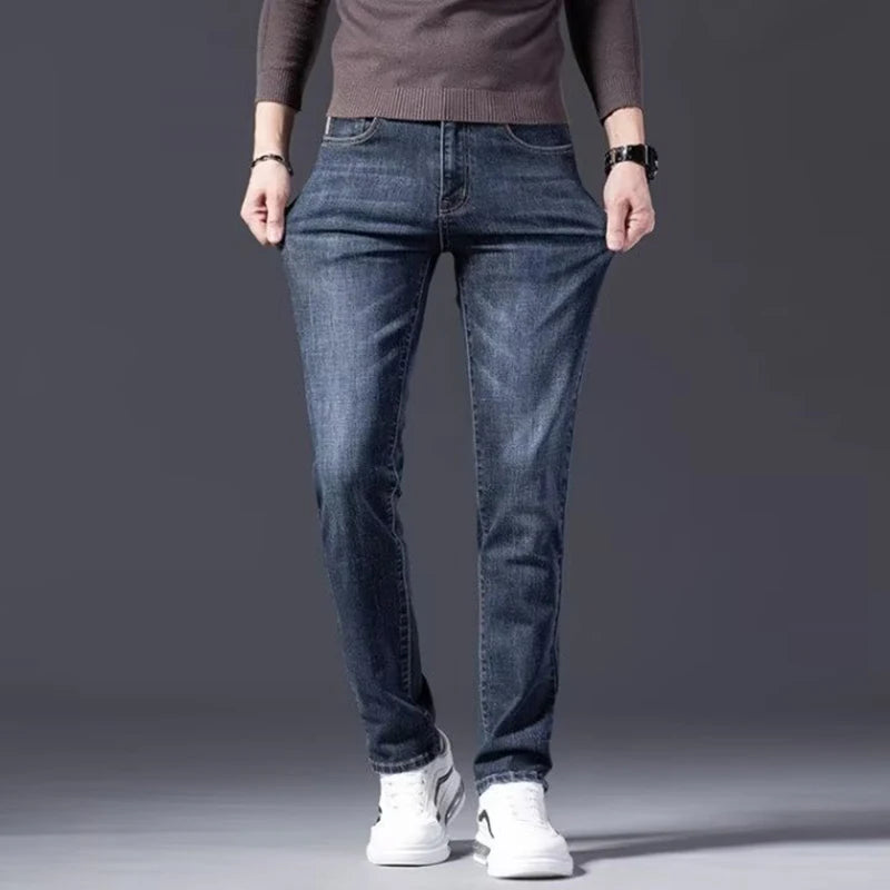 Men Autumn Loose Straight Elasticity Jeans Male Korean Style Versatile Slim Fit Denim Pants Vintage Smart Casual Black Trousers