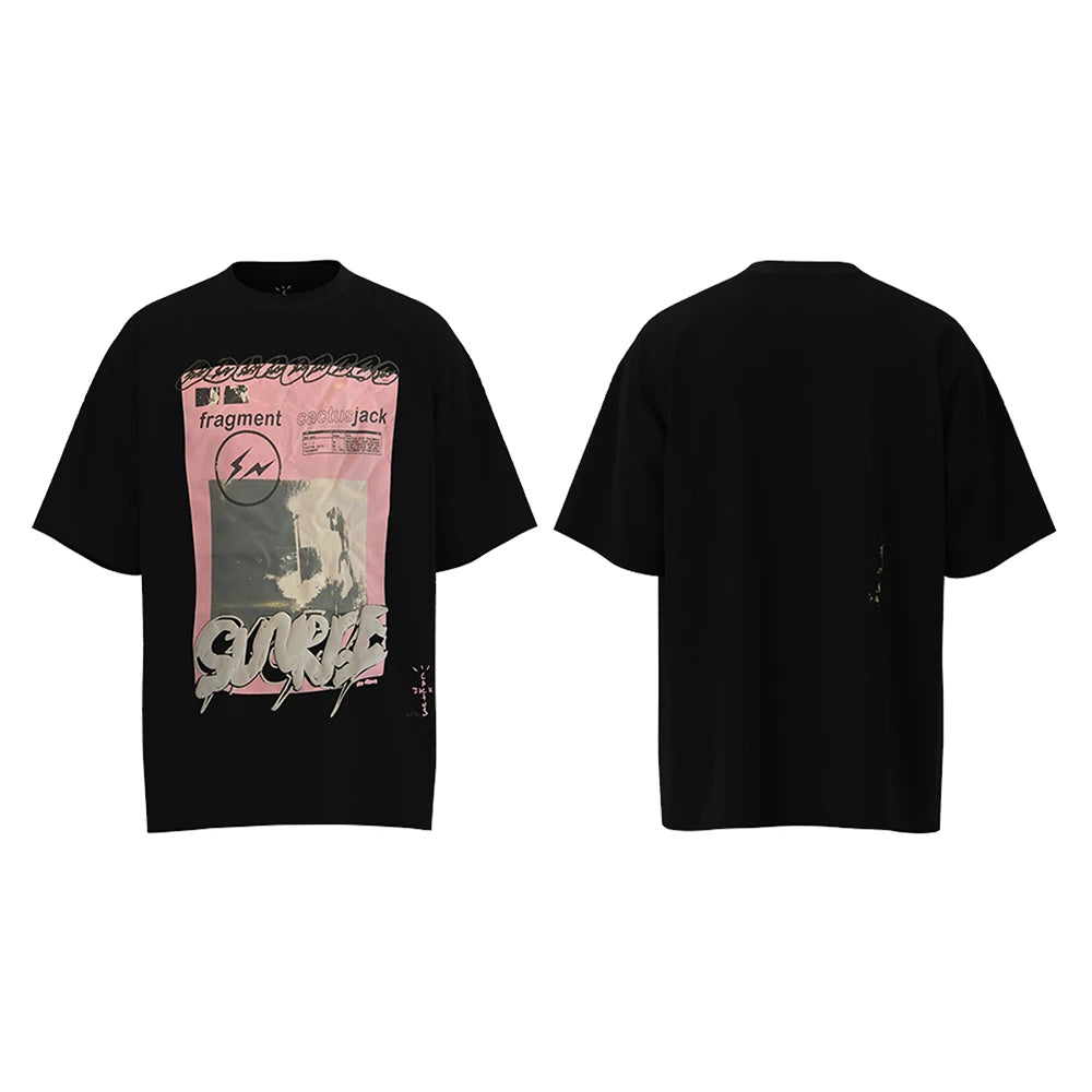 2023 New Summer Cactus Jack Letter Embroidery Short Sleeve Tees Men's Streetwear Crew Neck Cotton Tshirts Y2K Unisex Tank Tops