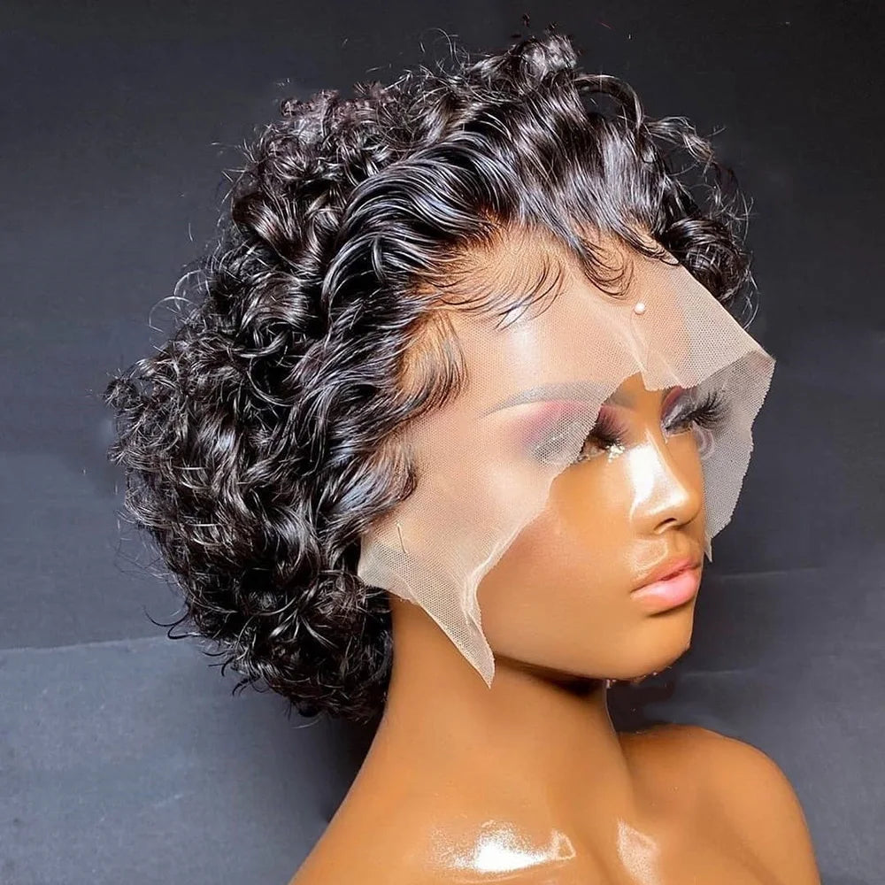 Short Pixie Cut Wigs Brazilian Human Hair Curly Wigs Cheap 13X1 Transparent Lace Wig Preplucked Hairline Wigs For Black Women