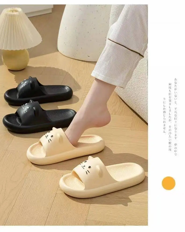 Printting Cute Cat Women Slippers Summer Indoor Soft Cartoon Sandals Bathroom Anti-slip Outdoor Comfy Men Leisure Shoes Couple