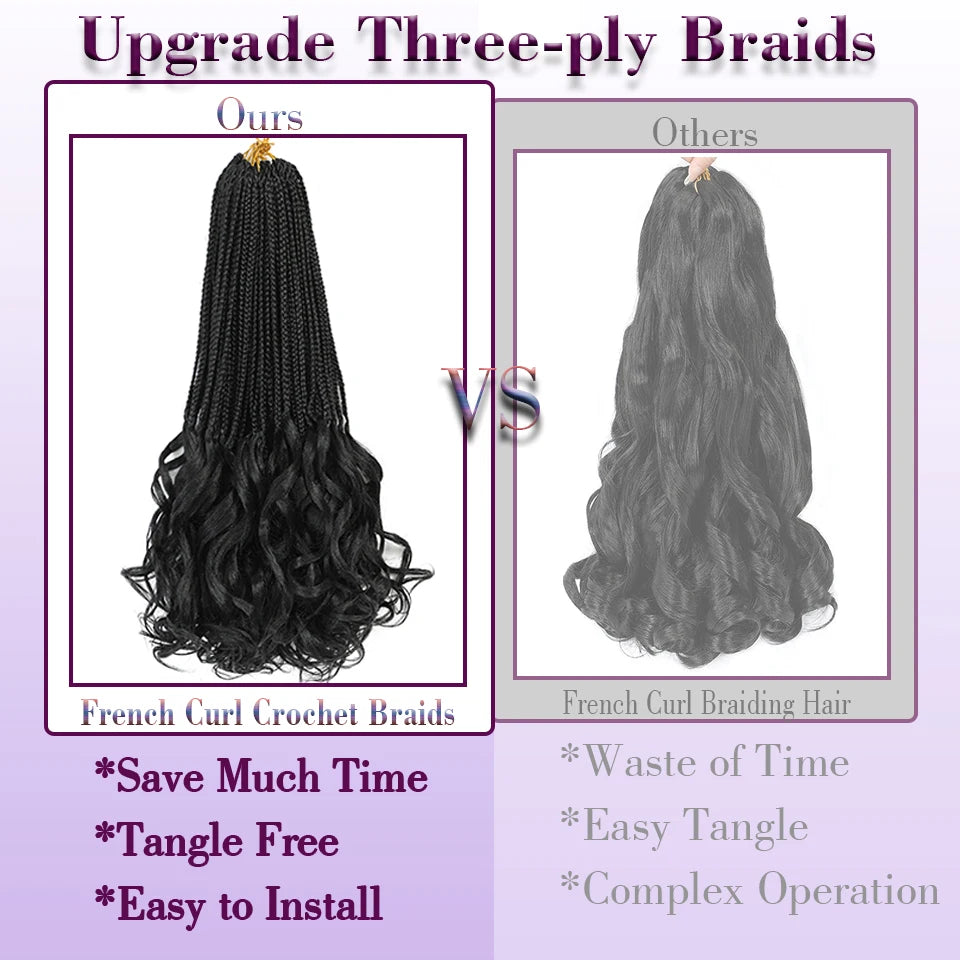 24 18 14 Inches French Curly Crochet Braids New Goddess Box Braids Bouncy French Curl Braid Hair Crochet Synthetic Braiding Hair