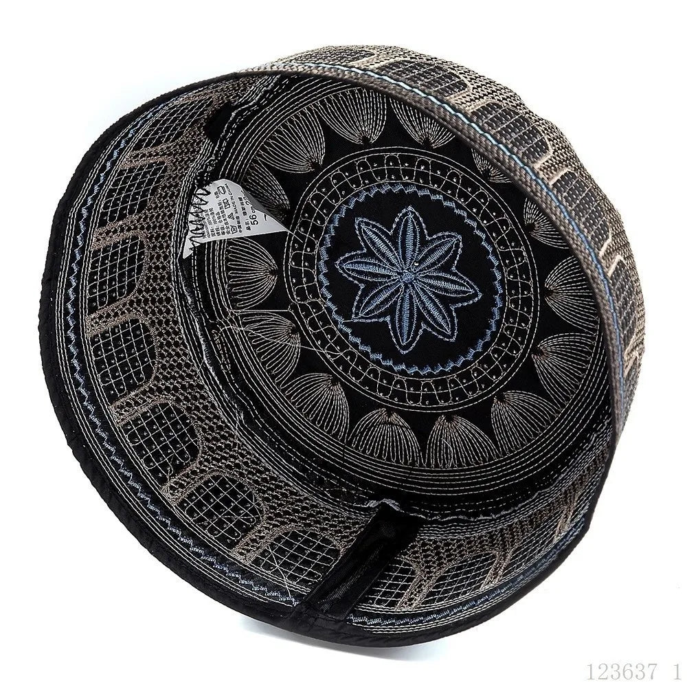 New Traditional Muslim Hat Embroidery Design Round Shape Prayer Hat Saudi Arabian Style Cotton Islamic Cap Prayer Use