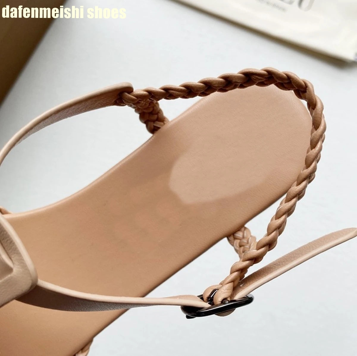Flat Genuine Leather Woven Sandals Women's Hemp Rope Square Toe Summer Roman Shoes Singback Solid Color Fashion Shoes