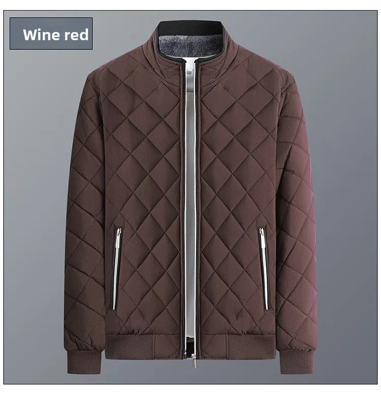 Men's Winter Jacket Stand Collar Fleece Lined Cotton Casual Fashion Warm Loose Short Style Youth Popular Polyester Fabric