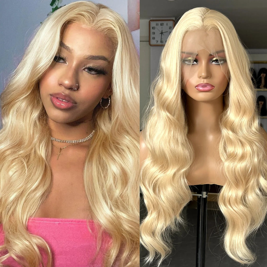 Long Blonde Curly Wavy Wigs for Women Synthetic Hair Free Part Honey Blonde Loose Deep Wave 13X4 Frontal Wigs for Daily Party