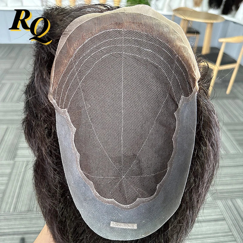 Pre Styled Toupee For Men Q6 Lace & PU Base Human Hair System Unit Toupee Wig For Men Durable Male Hair Prosthesis Men's Wigs