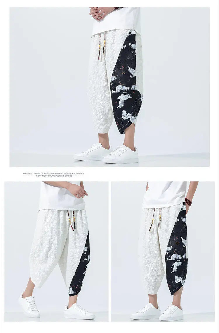 Summer Shorts Men Japanese Style Retro Comfortable Breathable Beach Pants Men Elastic Waistband Thin Loose Harun Casual Trousers
