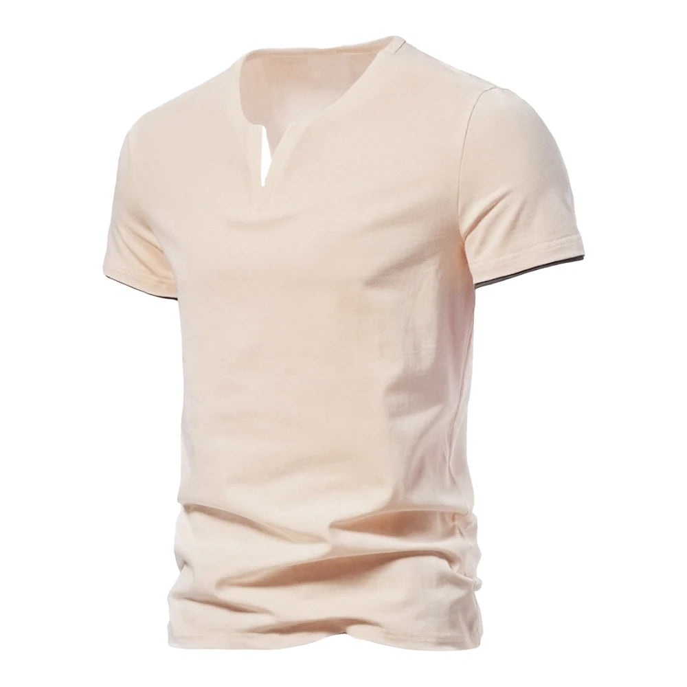Mens Short Sleeve Henley Shirt Casual Summer V Neck T-Shirt Casual Slim Fit Basic Solid Color Loose Fitness Sport Breathable Top