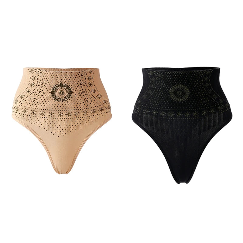 Flarixa 1/2/3Pcs Women Seamless High Rise Thongs Panties Printed Tummy Contol Panty Double Layer Shaping Underwear