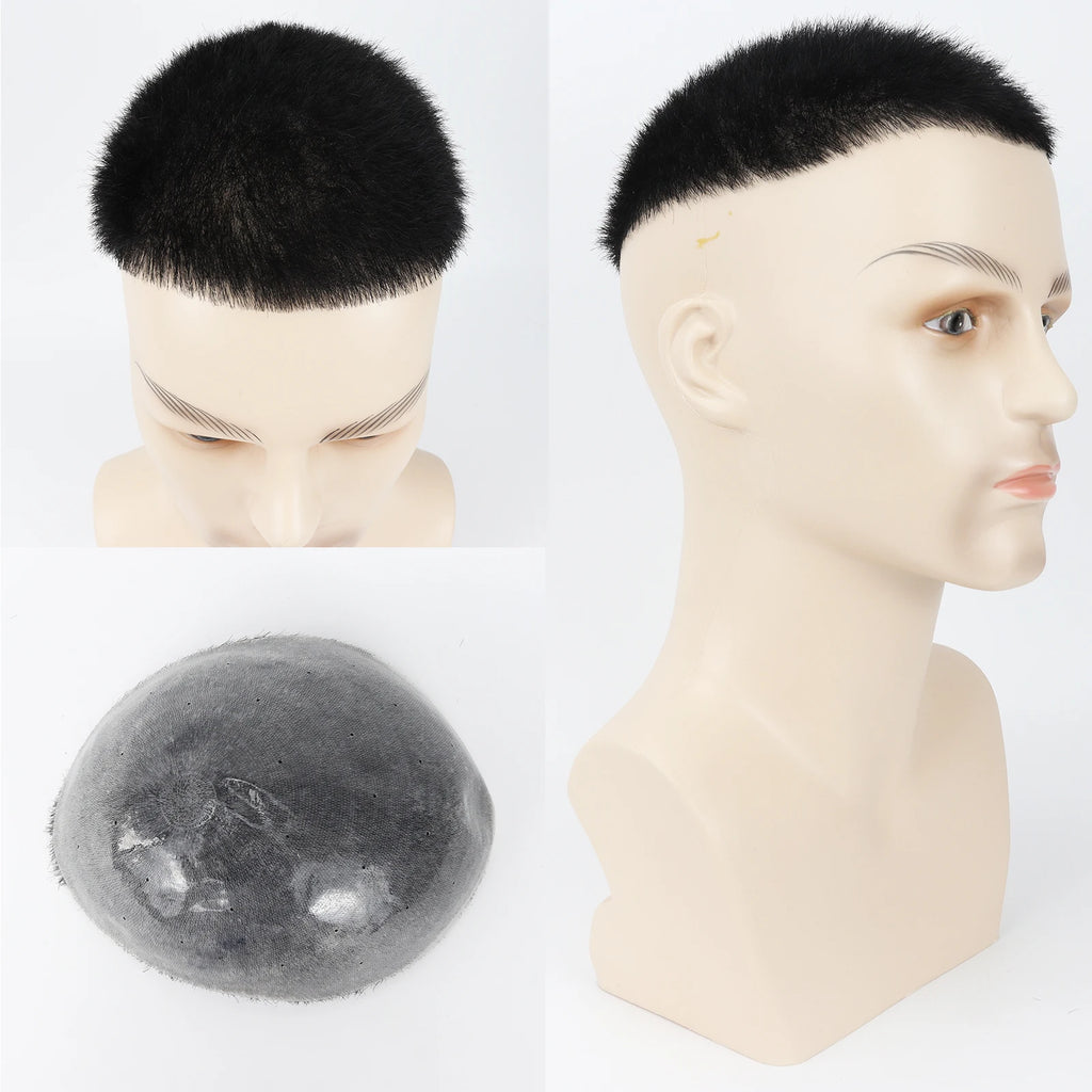 Men Toupee Silk Skin Base  PU Silicone Human Hair Topper V Loop Injected Single Knots 8x10in Short Cut Hair for Salon Stylist