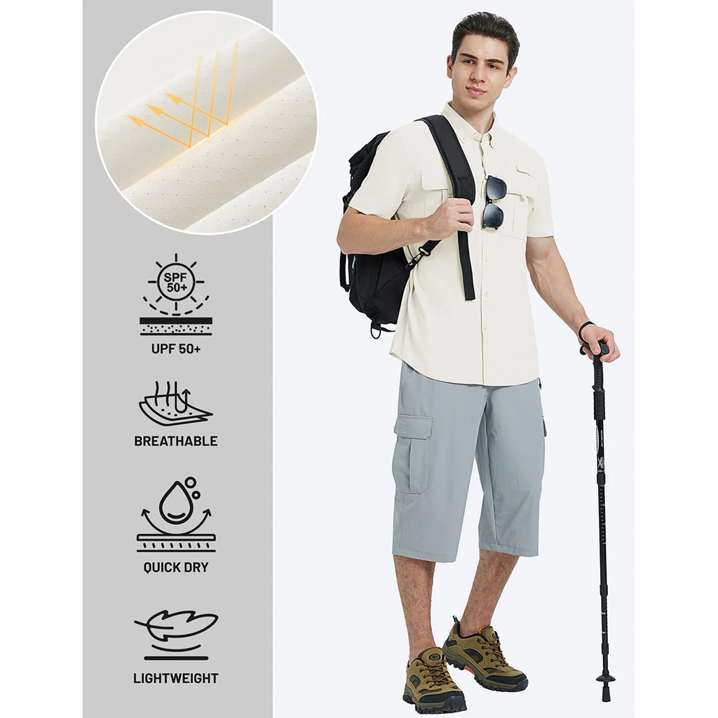 TACVASEN Men‘s Short Sleeve Sun Protection Shirt UPF 50+ Lightweight Quick Dry Fishing Hiking UV Shirt with Pockets for Men